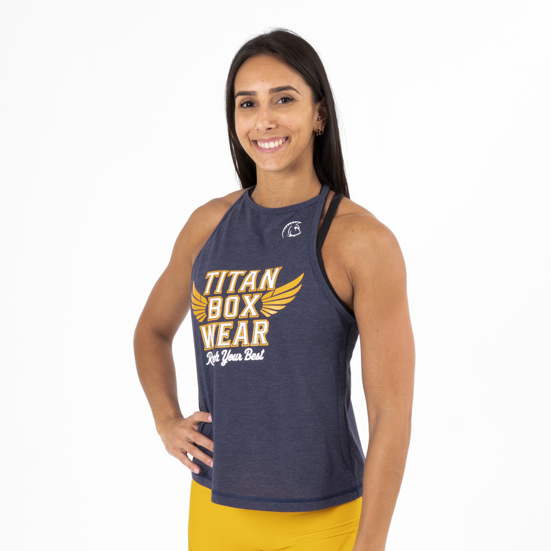 Camiseta sin mangas Ecoactive Halter (Titan Wings Navy/Yellow) 3 Camiseta sin mangas Ecoactive Halter (Titan Wings Navy/Yellow) - Imagen 3