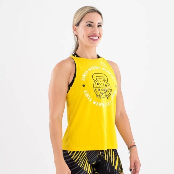 Camiseta sin mangas Ecoactive Halter (Pizza Fit Yellow)