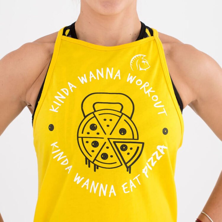 Camiseta sin mangas Ecoactive Halter (Pizza Fit Yellow)