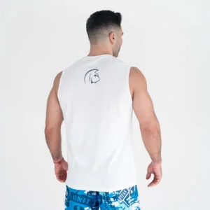 Camiseta sin mangas Ecoactive Hombre (Barbell Club White/Blue)