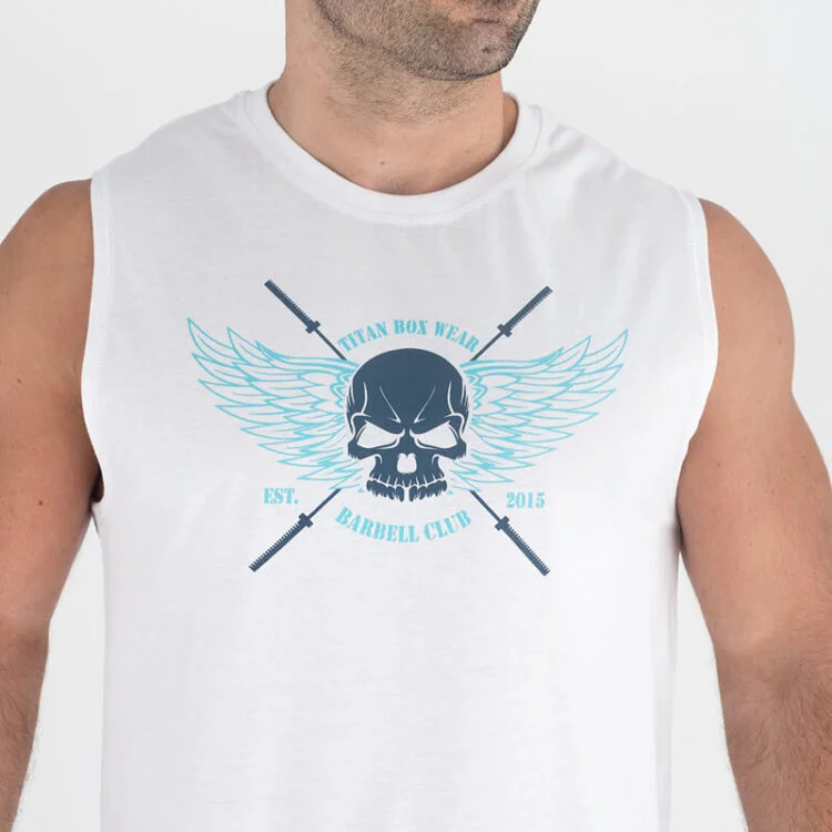 Camiseta sin mangas Ecoactive Hombre (Barbell Club White/Blue)